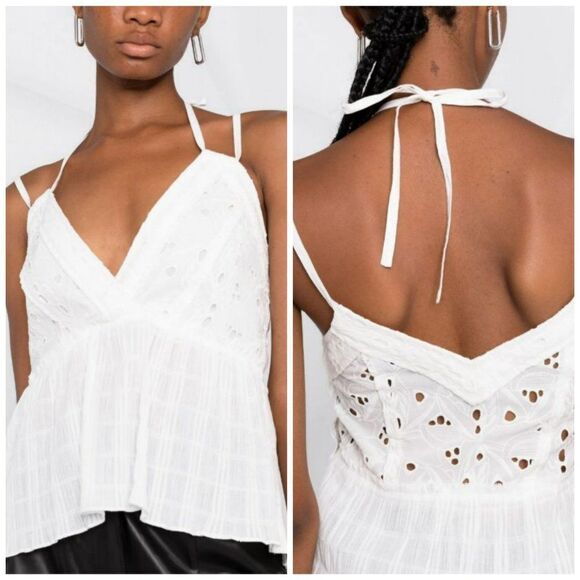 IRO Mireya Eyelet Strappy Halter Neck Peplum Top - Picture 2 of 14